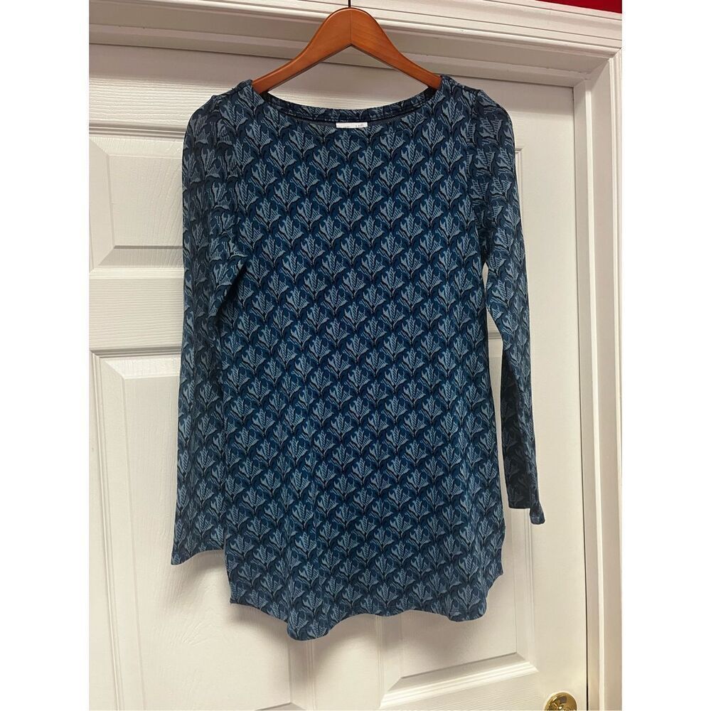 J. Jill Ponte Knit Blue & Black Print Tunic Top sz XS EUC